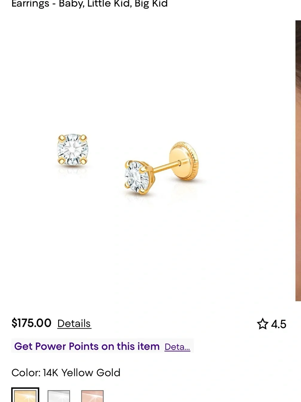 14K Yellow Gold Cubic Zirconia Stud Earrings for Kids